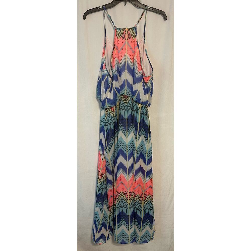 Fun & Flirt Vibrant Racerback Maxi Dress Size X-Large Blue/White/Yellow/Hot Pink - Picture 2 of 4